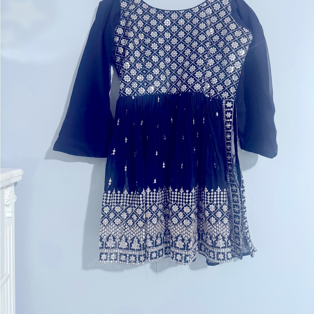 3 pieces of Indian wedding or party-wearing palazzo pants in Navy Blue